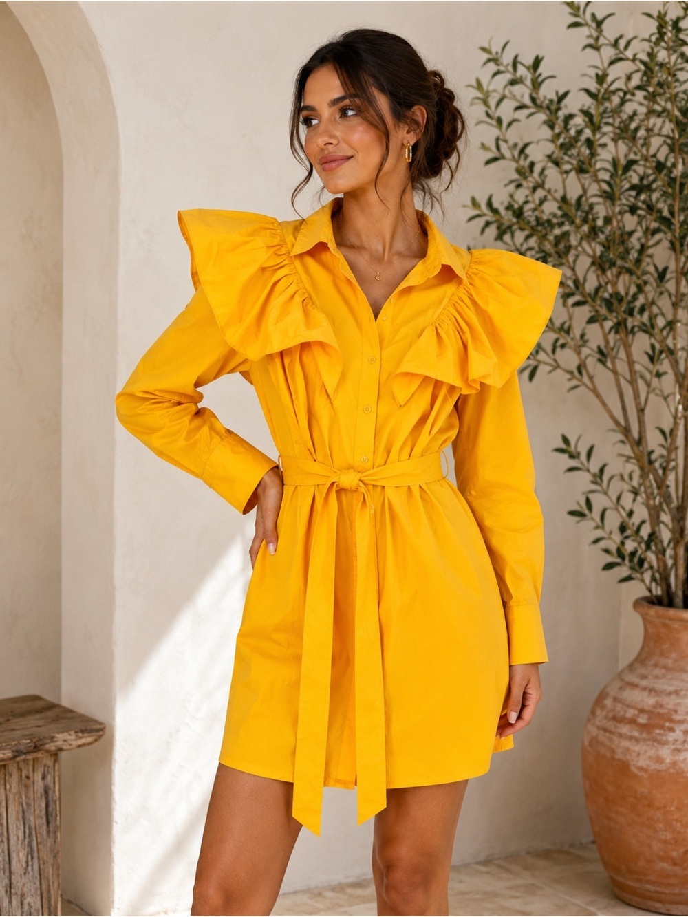 New York and company button down ruffles dress Large